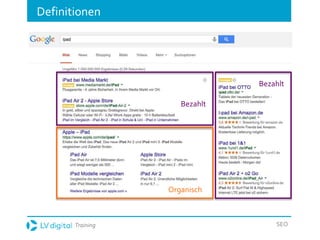 Training SEO
Definitionen
Organisch
Bezahlt
Bezahlt
 