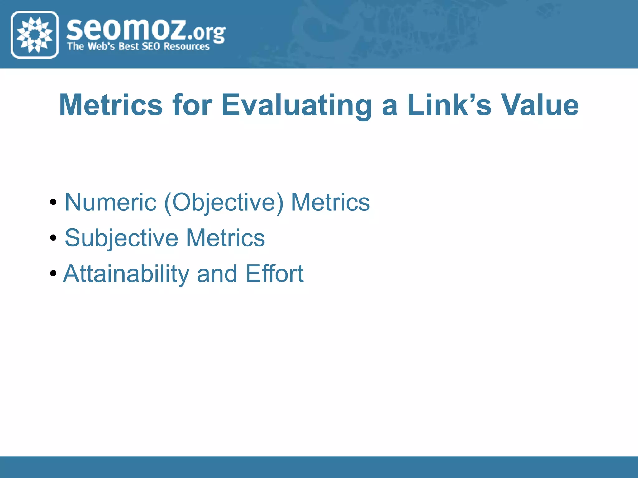 Yahoo! Link CommandsFull list available in PRO Guide to Advanced Search Operators:www.seomoz.org/article/the-professionals-guide-to-advanced-search-operators 