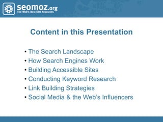 Content in this Presentation<br /><ul><li>The Search Landscape