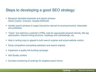White hat versus black hatA SEO tactic, technique or method is considered white hat if it conforms to the search engines' guidelines and involves no deception. White hat advice is generally summed up as creating content for users, not for search engines, and then making that content easily accessible to the spiders, rather than attempting to game the algorithm. White hat SEO is in many ways similar to web development that promotes accessibility, although the two are not identical.Black hat SEO attempts to improve rankings in ways that are disapproved of by the search engines, or involve deception. One black hat technique uses text that is hidden, either as text colored similar to the background, in an invisible div, or positioned off screen. Another method gives a different page depending on whether the page is being requested by a human visitor or a search engine, a technique known as cloaking. Search engines may penalize sites they discover using black hat methods, either by reducing their rankings or eliminating their listings from their databases altogether. Such penalties can be applied either automatically by the search engines' algorithms, or by a manual site review. 