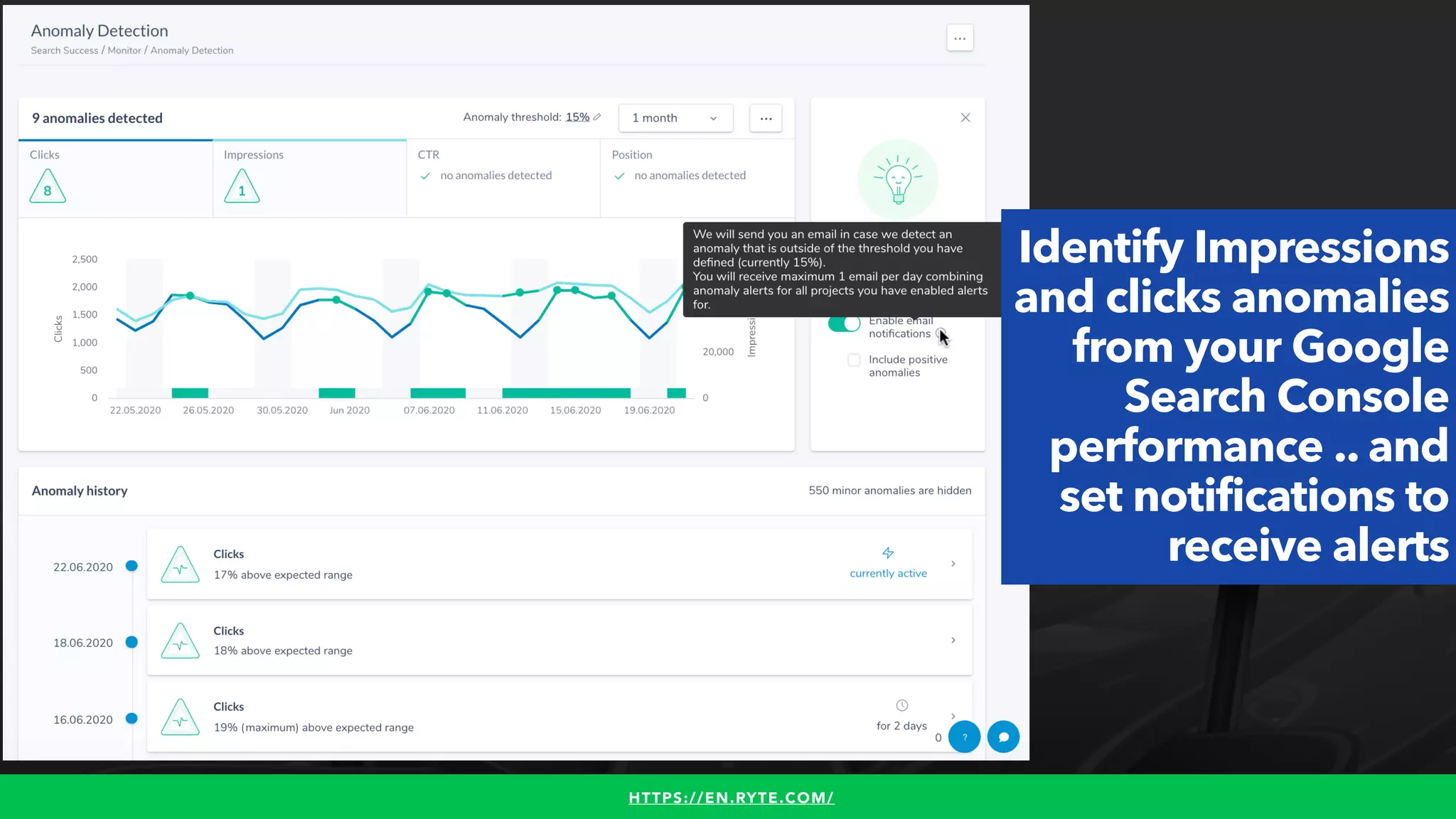 #WINNINGSEO BY @ALEYDA FROM #ORAINTI FOR #UPLOADCONF
Identify anomalies
HTTPS://EN.RYTE.COM/
Identify Impressions
and clicks anomalies
from your Google
Search Console
performance .. and
set notifications to
receive alerts
 