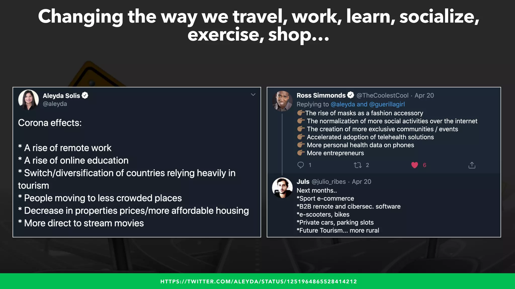 #WINNINGSEO BY @ALEYDA FROM #ORAINTI FOR #UPLOADCONFHTTPS://TWITTER.COM/ALEYDA/STATUS/1251964865528414212
Changing the way we travel, work, learn, socialize,
exercise, shop…
 