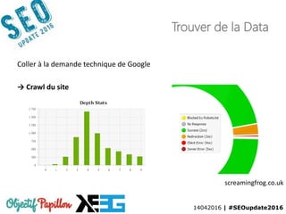 14042016 | #SEOupdate2016
Trouver de la Data
Coller à la demande technique de Google
→ Crawl du site
screamingfrog.co.uk
 