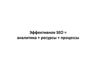 Эффективное SEO =
аналитика + ресурсы + процессы
 