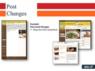 Post
Changes
          Example:
          Post-Level Changes
           Keep the links contextual
 