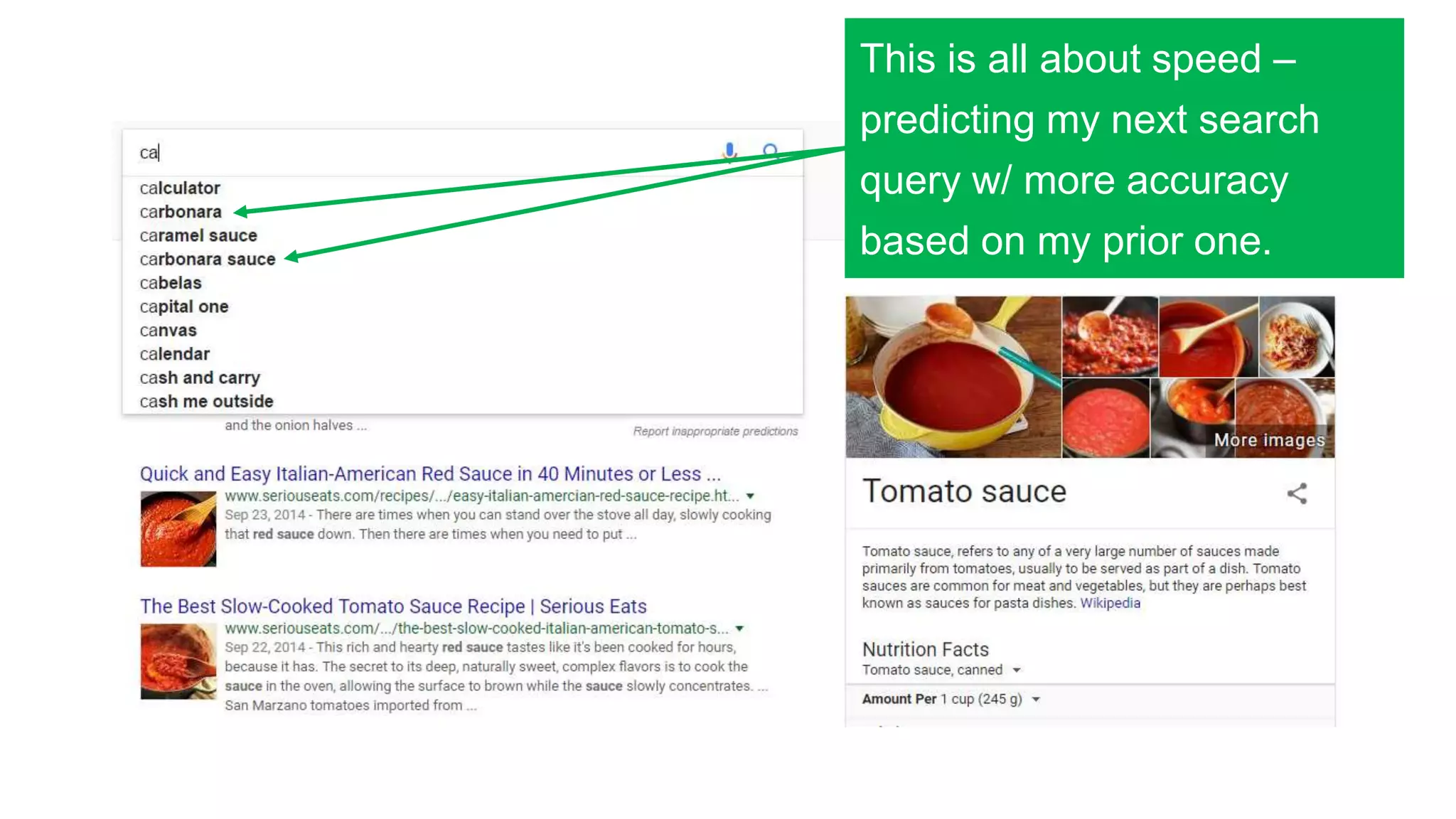 This is all about speed –
predicting my next search
query w/ more accuracy
based on my prior one.
 