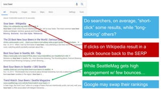 Do searchers, on average, “short-
click” some results, while “long-
clicking” others?
If clicks on Wikipedia result in a
q...