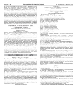 PÁGINA 34                                               Diário Oficial do Distrito Federal                                                          Nº 130 quarta-feira, 4 de julho de 2012

dos programas do PRÓ-RURAL/DF, descrito no Art. 5º da Lei 2.499, de 07 de dezembro                                                            ANEXO ÚNICO
de 1999. Após, a Srª. Flávia de Carvalho Lage, apresentou os Projetos que haviam sido                              NORMAS PARA LOTAÇÃO, EXERCÍCIO, REMANEJAMENTO
sobrestados na Reunião anterior datada de 18 de junho de 2012, dos produtores: Nilton                                                   EXTERNO E INTERNO DE
Coelho, processo nº 070.001.665/2012, (folhas 70/83), e Pedro Antônio Coimbra, pro-                                 SERVIDORES INTEGRANTES DA CARREIRA MAGISTÉRIO
cesso nº 070.001.662/2012, (folhas 72/86), informando que os mesmos foram retificados,                                             PÚBLICO DO DISTRITO FEDERAL
apresentado o fluxo de caixa compatível com a evolução do rebanho, a planilha com as despesas                                                    TÍTULO I
de manutenção da capineira e da cana e, os custos de produções corretamente discriminadas,                                      DAS CONSIDERAÇÕES PRELIMINARES
opinando favoravelmente por suas aprovações. Os membros da Câmara Técnica ouviram as                 1 – Para efeito desta norma, entende-se por:
ponderações da Relatora e após análise jugaram pertinentes as alterações realizadas nos Pro-         SEEDF – Secretaria de Estado de Educação do Distrito Federal.
jetos dos Produtores Nilton coelho e Pedro Antônio Coimbra e consideraram viáveis técnica            SUGEPE – Subsecretaria de Gestão dos Profissionais da Educação.
e economicamente suas implantações. Cumprida a pauta o Coordenador passou a palavra aos              CPMOM – Coordenação de Provimento, Movimentação e Modulação.
presentes, sem que nenhum se manifestasse, agradeceu a todos, e deu por encerrada a Reu-             CORGEP – Coordenação de Unidades Regionais de Gestão de Pessoas.
nião, do que, para constar, eu, Edson Rohden, lavrei a presente Ata, que depois de aprovada,         COSAÚDE – Coordenação de Saúde Ocupacional.
assinarei com os demais presentes, em cumprimento às formalidades legais e regulamentos              GELOTEM – Gerência de Lotação e Movimentação.
pertinentes. Edson Rohden-Coordenador, Romério José de Andrade-Membro, Zilçon Roberto                GEMOPE – Gerência de Modulação de Pessoas.
Vinhal-Membro, Flávia de Carvalho Lage-Membro, Jorge Carlos V. de Carvalho-Membro.                   GRGP – Gerência Regional de Gestão de Pessoas.
                                                                                                     SUBEB – Subsecretaria de Educação Básica.
           SUBSECRETARIA DE DESENVOLVIMENTO RURAL                                                    COENF – Coordenação de Ensino Fundamental.
                    E AGRICULTURA FAMILIAR                                                           COEDIN – Coordenação de Educação Inclusiva.
                   COORDENAÇÃO DE COMPRAS INSTITUCIONAIS                                             CEPROF – Coordenação de Educação Profissional.
                                                                                                     GENESP – Gerência de Escolas de Natureza Especial.
                                  ATA DE JULGAMENTO
                                                                                                     CRE – Coordenação Regional de Ensino.
                          CONVOCAÇAO PUBLICA Nº 001/2012.
                                                                                                     UE – Unidade Escolar
Modalidade: Dispensa. Objeto: Aquisição de produtos produzidos por Agricultores Familiares
Rurais e Urbanos, os demais Beneficiários e Organizações que se enquadrem nas disposições            CARGA HORÁRIA – Jornada de trabalho que o servidor deve cumprir, conforme
da Lei Federal nº 11.326, de 24 de julho de 2006, bem como povos e comunidades tradicionais          legislação específica.
e os Beneficiários da Reforma Agrária, para atender à demanda da Secretaria de Desenvolvi-           CARÊNCIA DEFINITIVA – Vaga decorrente da abertura de novas turmas e de afastamento
mento Social e Transferencia de Renda do Distrito Federal, conforme condições definidas na           definitivo de seu titular, quando não houver professor disponível em nenhuma esfera da admi-
Convocação Pública nº 001/2012 e seus Anexos.                                                        nistração pública que possa suprir a vaga.
Aos dois dias do mês de julho de 2012, às nove horas, na sala da Coordenação de Compras              CARÊNCIA PROVISÓRIA – Vaga decorrente do afastamento temporário de servidor.
Institucionais – CCI da Secretaria de Agricultura e Desenvolvimento Rural do Distrito                EXERCÍCIO – Local onde o servidor exerce suas atividades.
Federal – SEAGRI/DF, nesta cidade, iniciou-se a sessão referente à dispensa de licitação             LOTAÇÃO – Coordenação Regional de Ensino em que o servidor adquiriu lotação definitiva.
supra. Abertos os trabalhos, constatou-se a apresentação da proposta e documentação                  EXERCÍCIO PROVISÓRIO – Condição na qual se encontra o servidor, quando não possuir
somente da COOPERATIVA AGROPECUARIA DE SÃO SEBASTIAO LTDA - COPAS.                                   lotação em nenhuma Coordenação Regional de Ensino.
A CCI verificou a proposta da empresa estando a mesma de acordo com o edital, restan-                CRE DE LOTAÇÃO – Coordenações Regionais de Ensino nas quais o servidor da Carreira
do esta vencedora com a oferta de R$ 4.221.159,12 (Quatro milhões duzentos e vinte e                 Magistério Público adquire lotação, quando do seu encaminhamento na posse do cargo públi-
um mil, cento e cinquenta e nove reais e doze centavos). Juntamente com a proposta a                 co, quando da efetivação do Procedimento de remanejamento externo ou permuta. São elas:
entidade encaminhou a documentação solicitada, em face disso a comissão SUGERE a
                                                                                                     Brazlândia, Ceilândia, Gama, Planaltina, Samambaia, Paranoá, Santa Maria, São Sebastião e
aquisição do objeto da empresa declarada vencedora. E como nada mais foi dito assinam
                                                                                                     Recanto das Emas.
a presente Ata: Fatima Cassanti, Eber Filipe Ramos Martins e Renato Alexandre Maciel
                                                                                                     CRE DE REMANEJAMENTO EXTERNO – Coordenações Regionais de Ensino nas quais o
Ferreira. Encerra-se a sessão nesta data, às dez horas e trinta minutos. Fatima Cassanti,
                                                                                                     servidor da Carreira Magistério Público adquire lotação somente por Concurso de Remanejamento
Coordenadora, Eber Filipe Martins, Gerente, Renato Alexandre, Gerente.
                                                                                                     Externo ou Permuta. São elas: Plano Piloto, Guará, Núcleo Bandeirante, Sobradinho e Taguatinga.
                                                                                                     HABILITAÇÃO – Área de formação na qual o servidor está apto a desenvolver suas atividades.
            SECRETARIA DE ESTADO DE EDUCAÇÃO                                                         REMANEJAMENTO INTERNO – Mudança do local de exercício do servidor entre Unidades
                                                                                                     Escolares de uma mesma Coordenação Regional de Ensino.
                        PORTARIA Nº 100, DE 2 DE JULHO DE 2012.                                      REMANEJAMENTO EXTERNO – Mudança do local de lotação do servidor entre Coordena-
Dispõe sobre normas para Lotação, Exercício, Remanejamento Externo e Interno de servidores           ções Regionais de Ensino.
integrantes da Carreira Magistério Público do Distrito Federal e dá outras providências.             REMANEJAMENTO DE OFÍCIO – Mudança do local de exercício do servidor entre Coor-
O SECRETÁRIO DE ESTADO DE EDUCAÇÃO DO DISTRITO FEDERAL, no uso de suas                               denações Regionais de Ensino, de caráter provisório, autorizado pela Secretaria de Estado de
atribuições regimentais, considerando Lei Complementar nº 840, de 23 de dezembro de 2011             Educação/ Subsecretaria de Gestão dos Profissionais da Educação.
que institui o regime jurídico dos servidores públicos civis da administração direta, autárquica e   SERVIDOR – Professor e Especialista de Educação integrantes da Carreira Magistério Público
fundacional do Distrito Federal; considerando a Lei nº. 4.075, de 28 de dezembro de 2007,            do Distrito Federal.
que dispõe sobre Carreira Magistério Público do Distrito Federal; considerando a necessi-                                                       TÍTULO II
dade de definição de critérios para lotação, remanejamento externo e interno de servidores                                                    DA LOTAÇÃO
integrantes da Carreira Magistério Público do Distrito Federal, para que os interessados             2 – A lotação é adquirida por:
possam concorrer em igualdade de condições e; considerando o interesse da Administração              2.1 – Ingresso na Secretaria de Estado de Educação quando no dia da posse for encaminhado
na gestão de seus recursos humanos, RESOLVE:                                                         para uma das CRE de lotação a contar do dia 25 de setembro de 2008.
Art. 1º Aprovar normas para lotação, exercício, remanejamento externo e remanejamento interno        2.1.1 – O servidor que, excepcionalmente, quando da posse for encaminhado para uma CRE
dos servidores integrantes da Carreira Magistério Público do Distrito Federal, constantes do         de remanejamento externo, será considerado exercício provisório e poderá atuar em qualquer
Anexo Único desta Portaria.                                                                          CRE onde houver carência.
Art. 2º Atribuir à Subsecretaria de Gestão dos Profissionais da Educação, à Coordenação de           2.1.2 – O servidor que, na data de publicação destas normas, encontrar-se em exercício provisório
Provimento, Movimentação e Modulação, à Coordenação de Unidades Regionais de Gestão                  nas Coordenações Regionais de Ensino de Ceilândia e Paranoá, adquirirá lotação definitiva nas
de Pessoas, à Gerência de Lotação e Movimentação, à Gerência de Modulação de Pessoas, às             respectivas Coordenações Regionais de Ensino.
Gerências Regionais de Gestão de Pessoas, às Coordenações Regionais de Ensino e às Unidades          2.2 – Procedimento de remanejamento externo, observado o disposto nesta Portaria
Escolares, no que couber, a responsabilidade pela aplicação e operacionalização destas normas,       e em Edital próprio.
bem como pelo seu controle e fiel observância.                                                       3 – O servidor que obtiver ampliação de Carga Horária Especial - CHESP para 40 (quarenta)
Art. 3º Esta Portaria entra em vigor na data de sua publicação, revogando-se a Portaria nº 97, de    horas semanais adquirirá lotação na segunda carga, na CRE onde já possui lotação.
26 de julho de 2011, e demais disposições em contrário.                                              4 – A lotação será garantida, somente, na Coordenação Regional de Ensino.
                                DENILSON BENTO DA COSTA                                              5 – O exercício na Unidade Escolar será dado após a escolha de turmas, somente para o referido
 