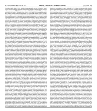 Nº 130 quarta-feira, 4 de julho de 2012                                                 Diário Oficial do Distrito Federal                                                                        PÁGINA 49
Tecnológico Capital Digital – PTCD – abrigará diversas empresas do setor de C,T&I, além de institui-          esportivo de porte mundial, a Copa do Mundo de 2014. O Projeto Piloto permitiu testar soluções e
ções de pesquisa e centros de informação e armazenamento de dados. O projeto está sendo desenvol-             funcionalidades, além de permitir realizar adequações que ajudarão na composição do Projeto Principal,
vido em parceria com a TERRACAP, responsável pelo o Edital de lançamento do PTCD, pelo modelo                 Conecta DF, (que levará Internet gratuita ou subsidiada a toda população do Distrito Federal. Objetivo:
econômico e pelo estudo de viabilidade técnica. Objetivo: Prover espaço físico e instalação de qualida-       Levar conectividade por meio de redes de fibra ótica às áreas públicas de grande circulação de pessoas,
de às empresas e demais instituições nele residentes ou a ele associado; estimular a geração de conhe-        disponibilizando aos cidadãos acesso por tecnologia wi-fi, além de promover o acesso residencial à
cimento por parte de empresas, universidades, instituições de pesquisa e desenvolvimento; promover o          internet de Banda Larga a baixos custos alinhado ao Plano Nacional de Banda Larga. Benefícios espe-
fluxo desse conhecimento e de habilidades entre as entidades, o poder público e os mercados; estimular        rados: Disponibilizar conectividade em áreas públicas, ao Governo e para acesso residencial a baixos
a criação, a instalação e o desenvolvimento de empresas fundamentadas na inovação. Benefícios espe-           custos. Ação adotada: Testes de funcionalidade / Projeto Piloto (Com apoio institucional do Serviço
rados: O Parque tem o potencial de gerar 80 mil novos postos de trabalho, além de aumentar o fatura-          Federal de Processamento de Dados – SERPRO). Categoria: Aquisição de Hardware / Equipamentos
mento do setor de tecnologia para R$ 6 bilhões e qualificar 15 mil profissionais, incluindo doutores,         de Rede; Aquisição e Implantação de Rede de Fibra ótica; Aquisição de Software; Contratação de Link;
mestres e outros especialistas. Ação adotada: Iniciado. Categoria: Aquisição de softwares e hardwares;        Capacitação e Treinamento de Equipe técnica. 6.5.2.Programas e Projetos de Inovação e Modernização
Capacitação de pessoal técnico; Desenvolvimento de Sistemas; 6.5.1.3.Programa Biblioteca Digital de           Administrativa. 6.5.2.1.Gestão Documental - Nome do projeto: Sistema de Gestão Documental. Data
Brasília - Nome do projeto: Biblioteca Digital de Brasília,Data prevista de implantação: Julho de 2012.       prevista de implantação: 2012. Responsável: Subsecretaria de Administração Geral – UAG/SECTI.
Responsável: Subsecretário de Políticas, Modernização e Programas Temáticos. Introdução: Com o                Introdução: Projeto voltado ao acompanhamento, monitoramento, divulgação e gestão dos documentos
intuito de disponibilizar exemplares de livros e outros materiais textuais e interativos em plataforma        e processos da SECTI, viabilizando e garantindo uma melhor gestão e controle documental. Esse sis-
web disponível aos usuários, a Biblioteca Digital envolve a digitalização de obras físicas e organização      tema permitirá não só uma melhor gestão e acompanhamento dos processos, como uma economia
de acervo digital por meio de softwares com esta finalidade especifica, além de armazenamento de              significava com a redução de consumo de papel e a agilidade na transmissão das informações. Objetivo:
conteúdos e pessoal técnico capacitado. Objetivo: Ampliar o acesso ao acervo literário do Distrito Fe-        Aquisição de Sistema de Gestão Documental com digitalização dos processos e documentos pertinen-
deral e promover a educação em suas mais diversas esferas, agregando a isto inovação e tecnologia.            tes. Abrangência: SECTI-DF. Benefícios esperados: Melhor gestão, controle e transparência dos pro-
Benefícios esperados: Disponibilização de vasto acervo digitalizado e organizado. Ação adotada: Ini-          cessos e informações. Projeto aderente à Lei de Acesso à Informação (Lei 12.527, de 18/11/2011). Ação
ciado (Terracap). Categoria: Contratação de serviços técnicos especializados; Contratação de Soluções         adotada: Projeto Básico. Categoria: Contratação de empresa especializada; Aquisição de softwares e
e Sistemas; Aquisição de softwares e hardwares; Treinamento e Capacitação; Certificação Digital;              hardwares; Digitalização dos processos e documentos; Treinar e Capacitar pessoal técnico.
Desenvolvimento de Sistemas; Serviços de digitalização e indexação de documentos. 6.5.1.4.Programa            6.5.2.2.Rastreamento Patrimonial. Nome do projeto: Sistema de Gestão Patrimonial - Data prevista de
Reabertura e Modernização do Planetário de Brasília - Nome do projeto: Planetário de Brasília. Data           implantação: 2012. Responsável: Subsecretaria de Administração Geral. Introdução: Projeto voltado
prevista de implantação: 2° Semestre de 2012. Responsável: Obras de reforma – Secretaria de Estado            ao monitoramento dos bens patrimoniais da SECTI-DF, viabilizando e garantindo uma melhor gestão
de Obras. Outras etapas – Subsecretaria de Políticas, Modernização e Programas Temáticos (SECTI-DF)           e controle patrimonial. Esse sistema permitirá não só uma melhor gestão do patrimônio como transpa-
e Coordenação do Projeto de Reabertura e Modernização do Planetário da Secretaria de Estado de                rência nas informações on-line e atualizadas. Objetivo: Aquisição de Sistema de Gestão Patrimonial
Ciência, Tecnologia e Inovação. Introdução: Um planetário possui a capacidade ímpar de poder intro-           (ativos e processos administrativos) por intermédio de tecnologia de identificação por freqüência de
duzir a linguagem cientifica concomitantemente com o conhecimento que dela advém e mostra-se – ao             rádio (RFID) e monitoramento on-line e via web. Abrangência: SECTI-DF. Benefícios esperados:
longo do tempo – uma ferramenta eficiente para o ensino da ciência, por poder, durante suas atividades,       Melhor gestão e controle dos bens e transparência nas informações. Ação adotada: Projeto Básico.
abordar assuntos tão diversos que em uma observação menos atenta não seria possível captar. Objetivos:        Categoria: Contratação de empresa especializada; Aquisição de softwares e hardwares; Treinar e Capa-
Oferecer atividades de Planetário a estudantes por meio de sessões de segunda à sexta-feira; Oferecer         citar pessoal técnico. 6.5.2.3.Digitalização de Arquivos - Nome do projeto: Arquivo Digital. Data pre-
atividades de Planetário ao público em geral nos finais de semana; Oferecer oficinas de tecnologia a          vista de implantação: Segundo semestre de 2012. Responsável: Subsecretaria de Administração Geral
alunos e a professores de segunda a sexta-feira na sala de oficinas do Planetário de Brasília; e Oferecer     – UAG/SECTI. Introdução: Projeto voltado à digitalização de todos os documentos, processos e infor-
cursos de Astronomia e ciências correlatas e realizar palestras no auditório do Planetário de Brasília para   mações importantes e estratégicas da SECTI. Esse processo permitirá não só uma melhor gestão dos
pessoas interessadas em temas científicos. Benefícios esperados: Professores motivados e capacitados          documentos, como uma redução de espaço físico e transparência nas informações. Objetivo: Contrata-
para ministrar aulas que despertem o interesse dos alunos; Alunos motivados e com a possibilidade de          ção de empresa especializada em digitalização e armazenamento documental. Abrangência: SECTI-DF.
acesso a informações novas e atualizadas; Público com acesso a novas tecnologias de entretenimento            Benefícios esperados: Melhor gestão e controle das informações. Ação adotada: Projeto Básico. Cate-
e informação; Avaliar a eficiência e a eficácia das ações desenvolvidas no Planetário de Brasília em          goria: Contratação de empresa especializada; Aquisição de softwares e hardwares; Treinar e Capacitar
todos os ambientes disponíveis ao público-alvo; Ampliar as possibilidades de desenvolvimento de               pessoal técnico; Digitalização dos documentos e processos. Obs.: este projeto está diretamente ligado
pesquisas científicas no Distrito Federal; Dotar o Planetário de Brasília com tecnologias de ponta;           ao Projeto de Gestão de Documentos e poderá complementá-lo. 6.5.2.4.Modernização da Infraestru-
Dotar o Planetário de Brasília com tecnologias de computação e de criação de ambientes virtuais. Ação         tura de TI - Nome dos projetos: Aquisição de Equipamentos; Aquisição de software e Licenças; Con-
adotada: Aguardando a conclusão das obras de reforma e preparando os projetos das atividades a serem          tratação de empresas para treinamento. Data prevista de implantação: 2012. Responsável: Subsecretaria
desenvolvidas no Planetário de Brasília; Abertura do processo de contratação do serviço de limpeza,           de Administração Geral. Introdução: Projetos voltados à modernização do parque tecnológico da
restauração e pintura da cúpula do Planetário de Brasília; Abertura do processo de contratação de firma       SECTI e capacitação dos servidores da Gerência de Informática. Objetivo: Atender as demandas enca-
especializada para a remontagem, manutenção corretiva e preventiva do projetor de planetário Space-           minhadas a Gerência de Informática e aos projetos e objetivos da SECTI. Equipamentos / Capacitação
master; Abertura do processo para aquisição de projetores de planetários digitais a serem instalados na       necessários: Aquisição de equipamentos (Link de comunicação de dados de alta performance; Rack
cúpula do Planetário de Brasília que funcionará concomitantemente com o Spacemaster. Categoria:               para servidor; Servidor; Unidade de Armazenamento de Dados – Storage; Unidade de Backup; Sistema
Elaboração dos programas dos cursos a serem oferecidos no Auditório do Planetário de Brasília; Ela-           de proteção contra Invasão – Firewall; Switch; No-break; Estações de Trabalho – Desktop; Estações
boração dos projetos das Oficinas a serem oferecidas na Sala de Oficinas do Planetário de Brasília;           de Trabalho – notebook; Tablet); Licenças e softwares (Windows Server; Mware, sistema de virtuali-
Elaboração dos projetos das exposições permanentes e transitórias no espaço de exposições do Plane-           zação; Sistema Gerenciador de Banco de Dados –SQL Server; Windows Seven Profissional, para as
tário de Brasília;Treinamento da equipe. 6.5.1.5.Programa Museu de Ciência e Tecnologia do Distrito           estações de trabalho; Pacote Microsoft Office 2010; Antivírus; Programa para edição de imagem e
Federal. Nome do projeto: Museu de Ciência, Tecnologia e Inovação do Distrito Federal, Data previs-           editoração). Treinamento dos servidores da gerência de informática nos curso de: (Windows Server;
ta de implantação: Segundo semestre de 2012. Responsável: Subsecretário de Políticas, Modernização            Exchanger – Sistema gerenciados de e-mail; Sistema de Vitualização de servidores, VMware; Sistema
e Programas Temáticos. Introdução: Espaço privilegiado na educação científica do cidadão, propician-          Sistema de Banco de Dados SQL; Gerenciamento do Sistema de Backup; Gerenciamento do Firewall;
do a implantação de políticas de divulgação de C,T&I como parte da promoção de um ambiente de                 Gerenciamento das Switch). Abrangência: SECTI-DF. Benefícios esperados: Estruturar a TI da SECTI
equidade e justiça social. Propõe-se a ser inovador neste setor, com ações multi e interdisciplinares e de    e atender as demandas e projetos da SECTI. Ação adotada: Projeto Básico. Categoria: Aquisição de
difusão da ciência e da tecnologia no Brasil. Objetivo: Permitir que os visitantes descubram o prazer da      softwares e hardwares; Treinar e Capacitar pessoal técnico. 6.5.3.Programas e Projetos Intersetoriais
investigação científica, por meio de ações inovadoras e interativas, e que sejam capazes de estimular a       6.5.3.1.Plataforma Integrada de Comunicação. Nome do projeto: InovaDF – Rede de Comunicação
curiosidade, a busca e a descoberta. Será um museu dinâmico e atuará no campo da comunicação, da              Corporativa. Data prevista de implantação: Implantado. Responsável: Subsecretário de Inclusão Digital
pesquisa, da preservação e da educação. Benefícios esperados: Promoção do acesso às inovações no              e Conteúdos Tecnológicos. Introdução: Prestação de serviços de Tecnologia da Informação para forne-
campo de Ciência, Tecnologia e Inovação de maneira a fomentar o interesse e difundir o setor. Ação            cimento de solução de rede de comunicação corporativa, contemplando o licenciamento de software,
adotada: Previsto. Categoria: Aquisição de softwares e hardwares; Aquisição de mídias digitais; Con-          implantação, manutenção e suporte técnico da solução, bem como serviços de implementação de novas
tratação de conectividade. 6.5.1.6.Programa de Implantação da Banda Larga Digital - Nome do projeto:          funcionalidades e integração com sites e portais existentes. Objetivo: Sistematizar e padronizar os fluxos
Conecta-DF. Data prevista de implantação: Segundo semestre de 2012. Responsável: Subsecretário de             de comunicação internos da SECTI, além de buscar integrar a comunidade de C,T&I do Distrito Fede-
Inclusão Digital e Conteúdos Tecnológicos. Introdução: A Política Distrital de Banda Larga (PDBL),            ral, envolvendo, entre outros, o setor produtivo e o acadêmico, assim tornando-se referência no acesso
alinhada com o Plano Nacional de Banda Larga (PNBL), e recentemente aprovada em Comitê com                    a informações do cenário Distrital de TI, e como ferramenta que promova a comunicação de todos os
representatividade nos órgãos do poder executivo, com afinidade ao tema, do Distrito Federal, tem como        atores envolvidos no setor de Tecnologia da Informação em âmbito local. Benefícios esperados: Inte-
principal premissa a universalização do acesso à Internet no Distrito Federal e Região Integrada de           gração da comunidade local de CT&I, envolvendo setor produtivo, academia e governo, por meio de
Desenvolvimento do Distrito Federal e Entorno – RIDE. A partir da supracitada premissa, foram ini-            rede de comunicação com interface moderna e funcional para divulgação de material e troca de infor-
ciadas as ações integrantes do Plano Distrital de Banda Larga, doravante denominado de Conecta DF,            mações relacionadas ao setor específico. Ação adotada: Gestão e Operacionalização. Categoria: Aqui-
que permitirão o alcance das diretrizes e objetivos declarados. Nesse sentido, a SECTI/DF elaborou o          sição de softwares e hardwares; Capacitação de pessoal técnico. 6.5.3.2.Programa de Aquisição de
Projeto Piloto que disponibilizou acesso à Internet sem fio nas imediações do Estádio Nacional de             Lousas Digitais. Nome do projeto: Lousas Digitais. Data prevista de implantação: Outubro de 2012.
Brasília, em pontos de grande circulação no Parque da Cidade, nas plataformas inferiores da Rodoviá-          Responsável: Subsecretário de Políticas, Modernização e Programas Temáticos. Introdução: O projeto
ria do Plano Piloto, na feira da Torre de TV, área nobre, central, e que eminentemente receberá evento        visa a aquisição de solução interativa de projeção (Solução de Lousa Digital) para o atendimento de
 