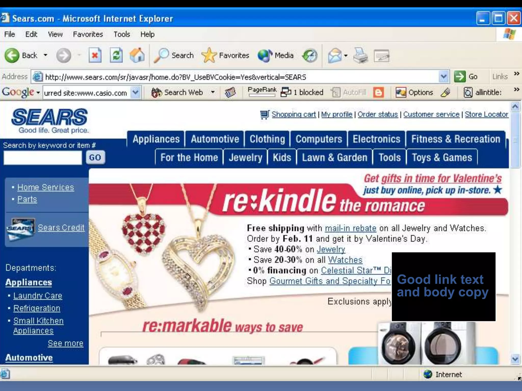 Good link text
and body copy
 