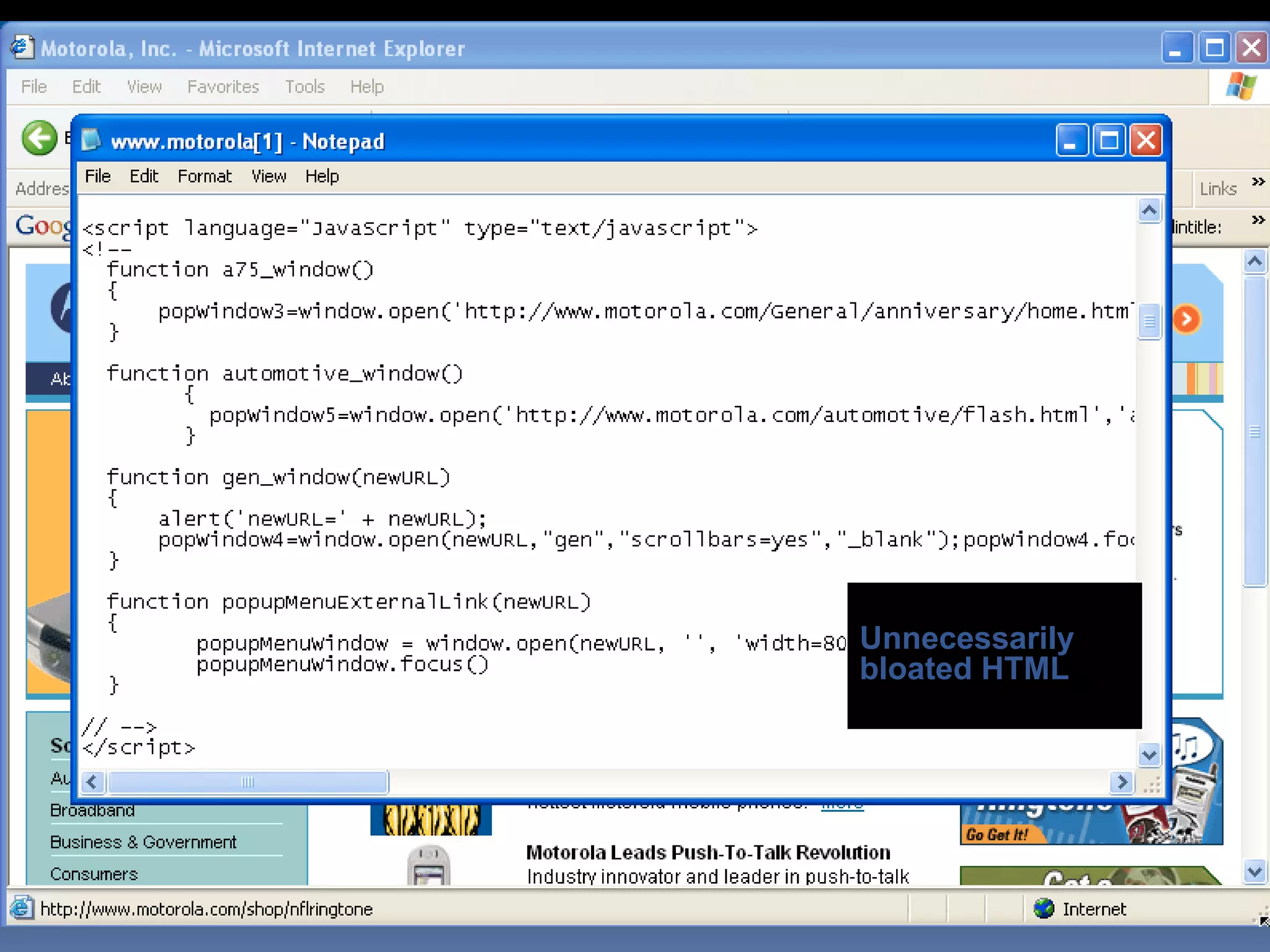 Unnecessarily
bloated HTML
 