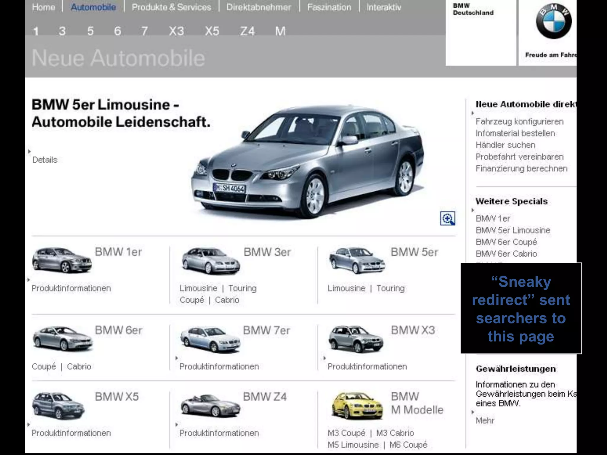 “Sneaky
redirect” sent
searchers to
this page
 