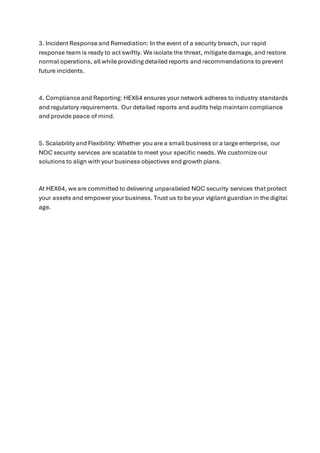 NOC Security Services: Safeguarding Your Network with HEX64 | PDF
