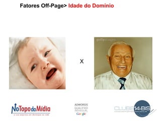 Fatores On-Page> Meta Tags - Quais são as importantes - Title Tag - <h1>, <h2>, <h3>... - Description Tag - Não para SEO, mas sim para conversão. - Keywords TAGS – não são úteis para o Google e Yahoo! 