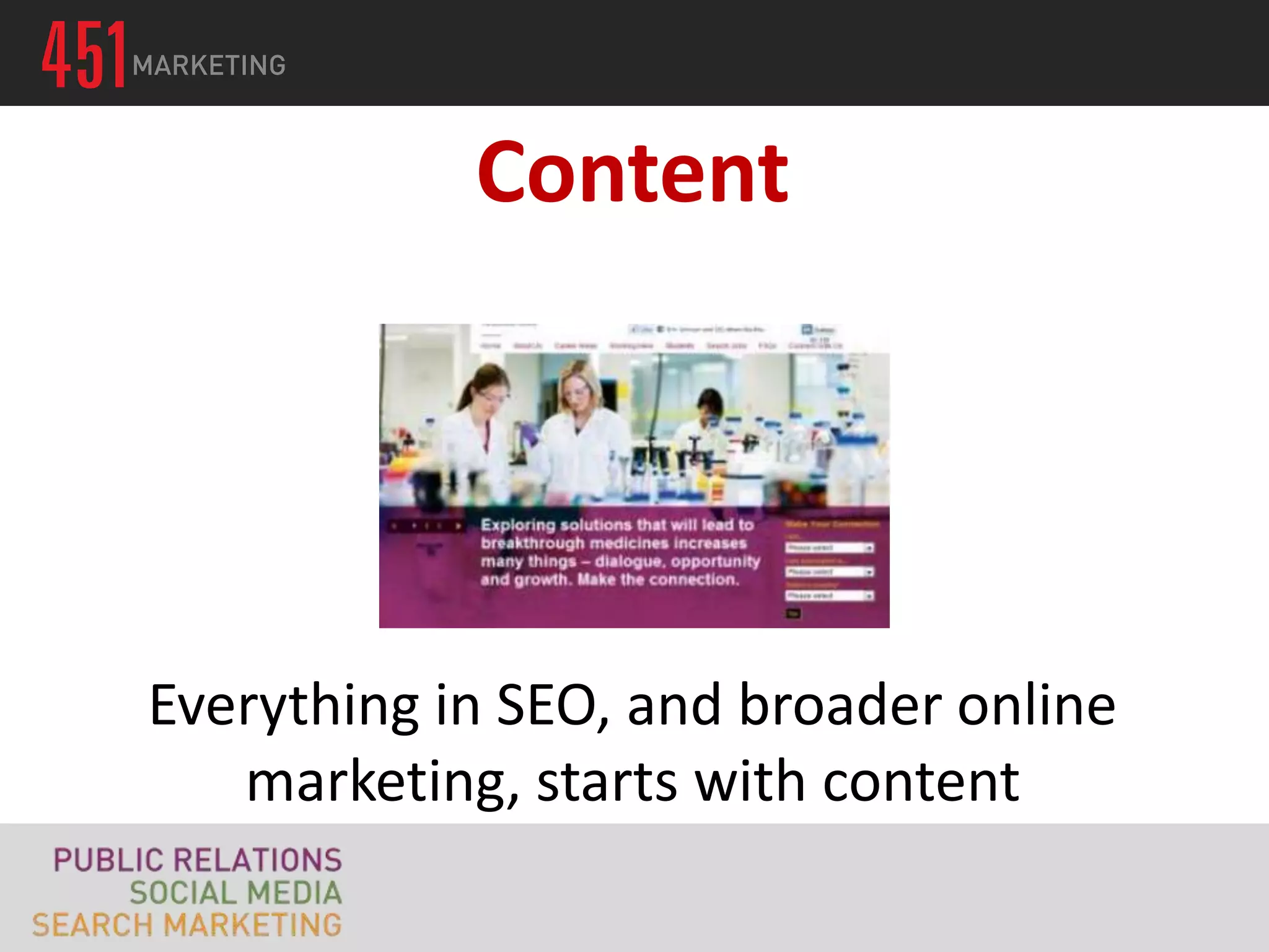 Content




Everything in SEO, and broader online
   marketing, starts with content
 