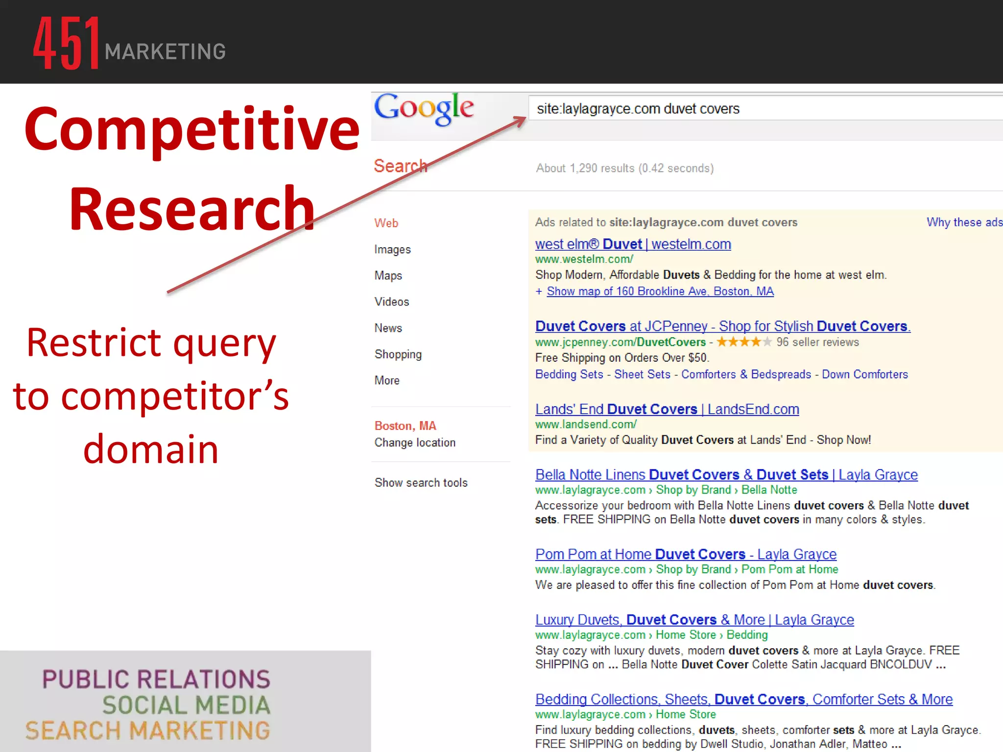 Competitive
 Research
 Restrict query
to competitor’s
    domain
 