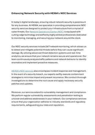 Enhancing Network Security with HEX64's NOC Services | PDF