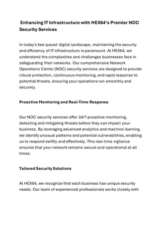 Enhancing IT Infrastructure with HEX64’s Premier NOC Security Services ...