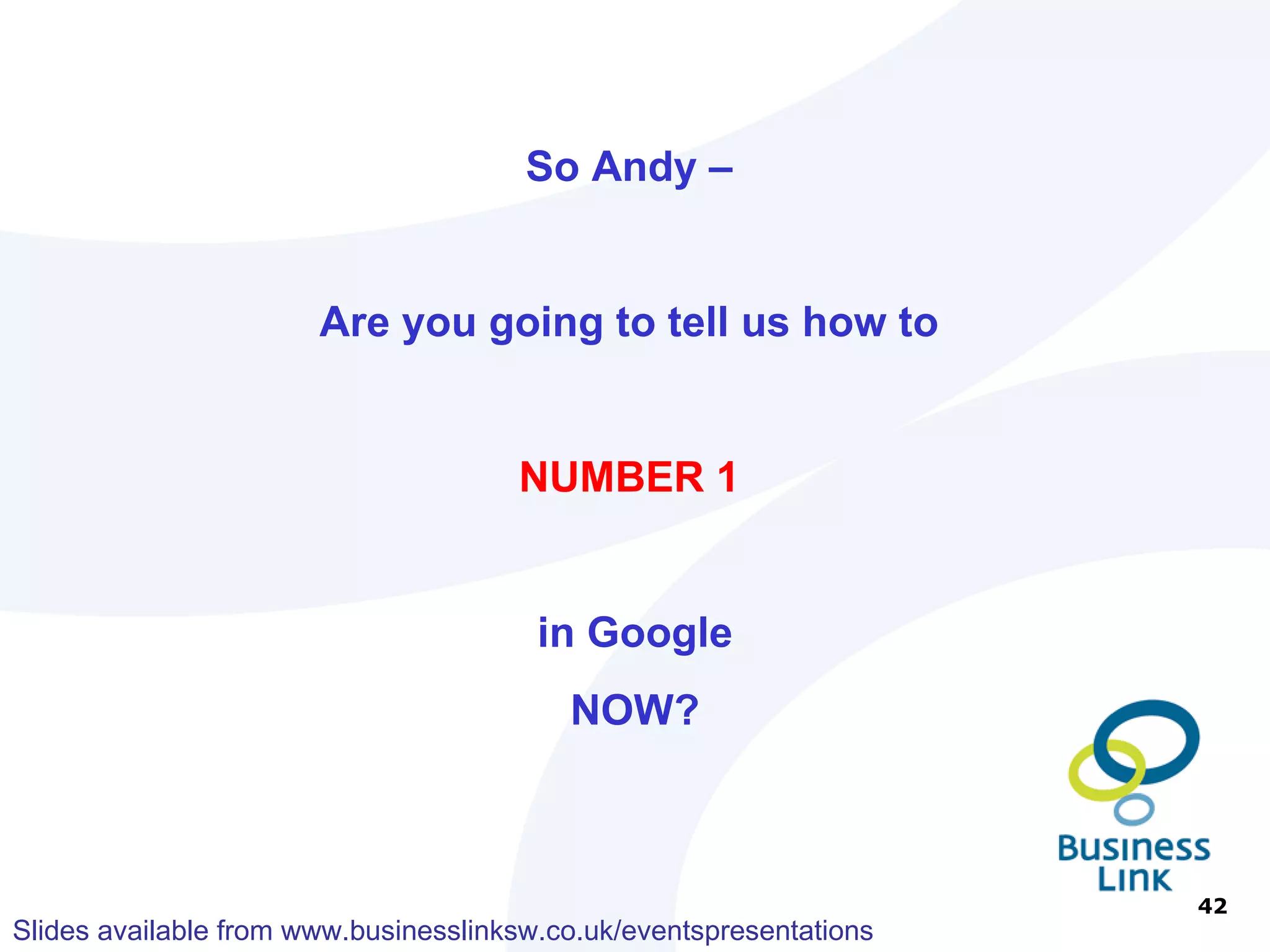 Where do they go? Page Content  HTML Page Title Meta Page Description File / Image Names ALT Attributes Navigation Link Anchor Text URLs 