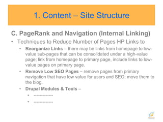 Reference: SEOmoz Term Target Tool1. Content – Site StructureC. PageRank and Navigation (Internal Linking)PageRank Primer