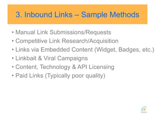 Site Goal: Maximize the flow of PR throughout site to important pages.1. Content – Site StructureC. PageRank and Navigation (Internal Linking)PageRank Sculpting – by Scott SmiglerPageRank sculpting is the application of rules regarding the quantity, prioritization and relevance of links on pages throughout a site to efficiently distribute PageRank. For example, suppose a page on my site has 100 PageRank “points” to pass on to the pages that it links to. I will want to be strategic about how those points are distributed rather than squander them indiscriminately.Reference: http://searchengineland.com/pagerank-sculpting-leaves-nofollowed-tags-behind-34120