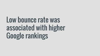 Low bounce rate was
associated with higher
Google rankings
 