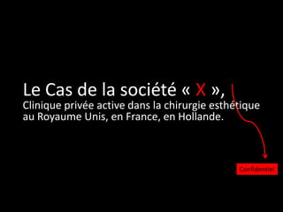 Le Cas de la société « X »,
Clinique privée active dans la chirurgie esthétique
au Royaume Unis, en France, en Hollande.



                                              Confidentiel
 