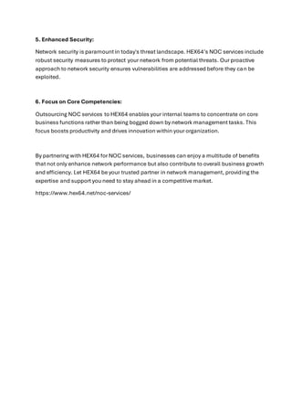 The Benefits of Outsourcing NOC Services with HEX64 | PDF