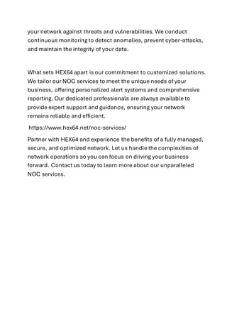 Enhancing Business Performance with HEX64’s Network Operations Center | PDF