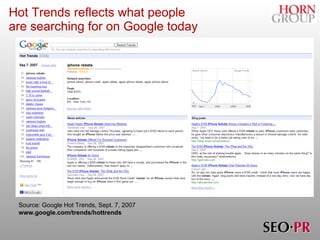 Hot Trends reflects what people  are searching for on Google today Source: Google Hot Trends, Sept. 7, 2007 www.google.com/trends/hottrends 