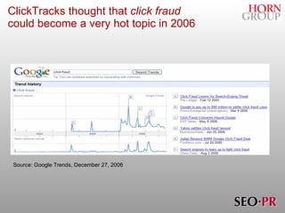 ClickTracks thought that  click fraud   could become a very hot topic in 2006 Source: Google Trends, December 27, 2006 