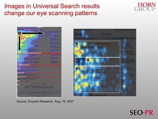 Images in Universal Search results   change our eye scanning patterns Source: Enquire Research, Aug. 16, 2007 