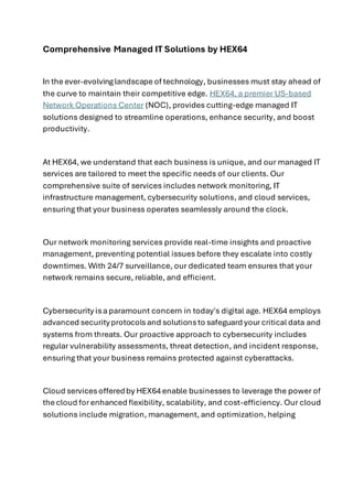 Comprehensive Managed IT Solutions by HEX64 | PDF