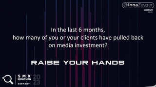 In the last 6 months,
how many of you or your clients have pulled back
on media investment?
 