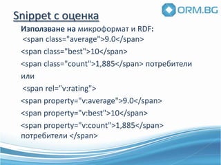 Къде да кликна?Правилното посланиеОтговаря на техните нуждиЗаглавие и описание, които	подтикват към продажбаSEO услугите трябва да се съобразяват 	с посланията, които се визуализират в 	търсачката – ТОЧНИЯТ ЦИТАТ
