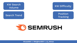 #ScaleSEO at #BrightonSEO by @_nitman
KW Search
Volume
Search Trend
KW Difficulty
Position
Tracking
 