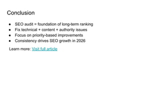 Fixer Ranking SEO Audit Checklist: Fix Ranking Issues in 2026 | PDF