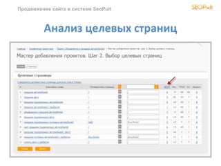 Продвижение сайта в системе SeoPult



         Анализ целевых страниц
 