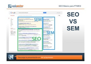SEO
VS
SEM
SEO Básico para PYMES
Descarga la presentación en: bit.ly/pymeseo
 