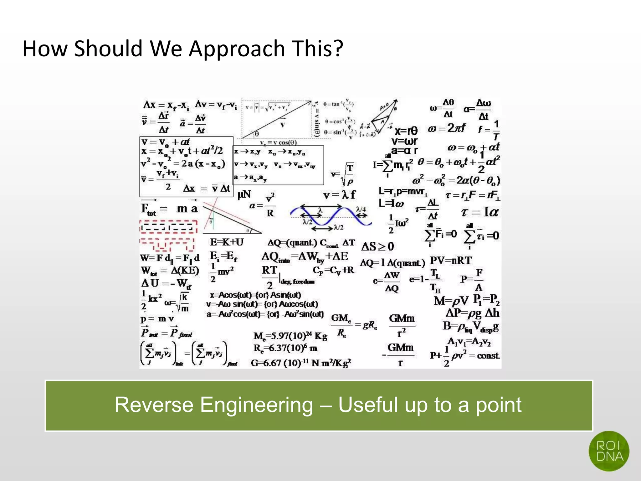 How Should We Approach This?
Reverse Engineering – Useful up to a point
 