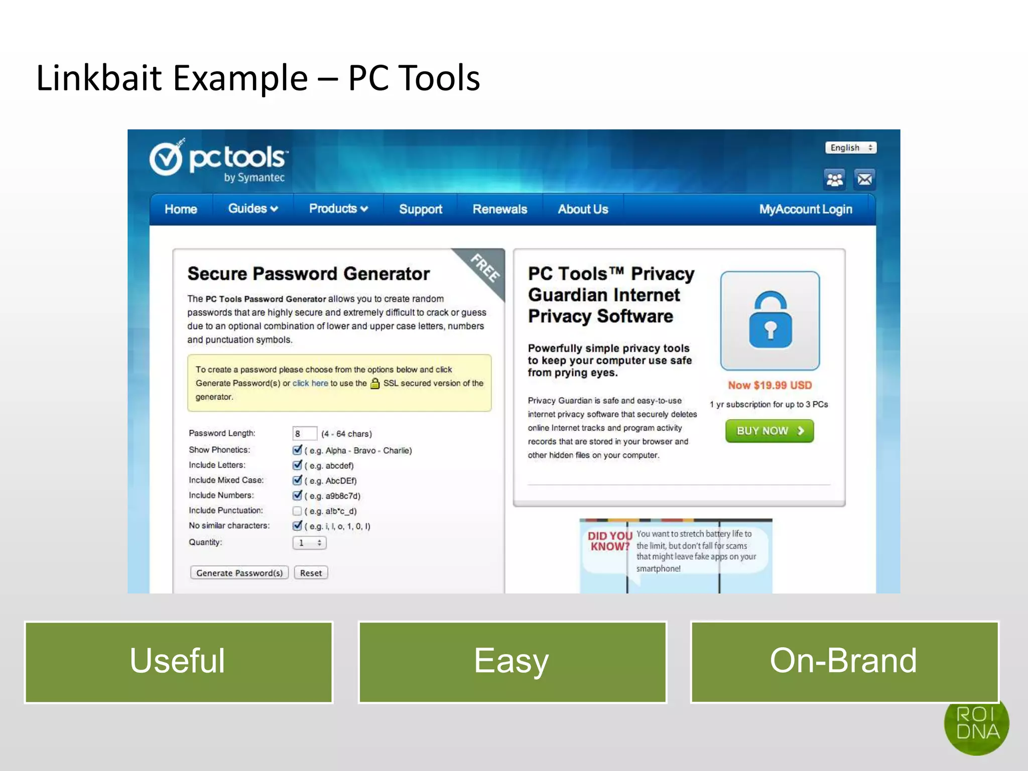 Linkbait Example – PC Tools
Useful Easy On-Brand
 