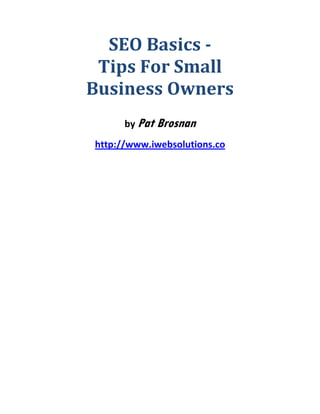 SEO Basics -
 Tips For Small
Business Owners
      by Pat Brosnan
http://www.iwebsolutions.co
 