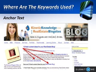Where Are The Keywords Used?
Anchor Text
 