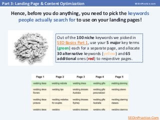 Part 3: Landing Page & Content Optimization

SEOinPractice.com

Hence, before you do anything, you need to pick the keywor...