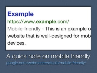 Text
A quick note on mobile friendly
google.com/webmasters/tools/mobile-friendly/
 