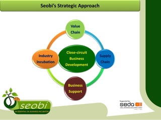 Close-circuit
Business
Development
Value
Chain
Supply
Chain
Business
Support
Industry
Incubation
Seobi’s Strategic Approach
 