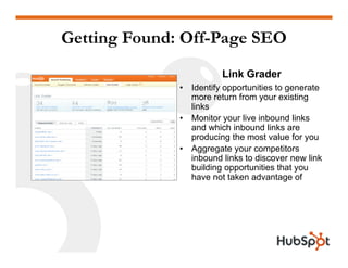 Getting Found: Off-Page SEO
                         Link Grader
              •   Identify opportunities to generate
    ...
