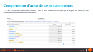 #seocamp 44
Comportement d’achat de vos consommateurs
25 % des conversions en monovisite (Source : nous ;) pour un site multimarques qui ne dispose pas (encore) d’une
grande notoriété et qui doit donc convaincre
 