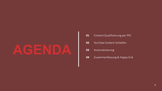 6
Content Qualifizierung per PPC
YouTube Content-Schleifen
Automatisierung
Zusammenfassung & Happy End
01
02
03
04
AGENDA
 