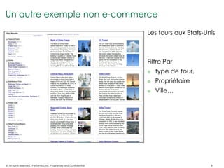 Un autre exemple non e-commerce

                                                                       Les tours aux Etats-Unis



                                                                       Filtre Par
                                                                          type de tour,
                                                                          Propriétaire
                                                                          Ville…




© All rights reserved. Performics Inc. Proprietary and Confidential.                         8
 